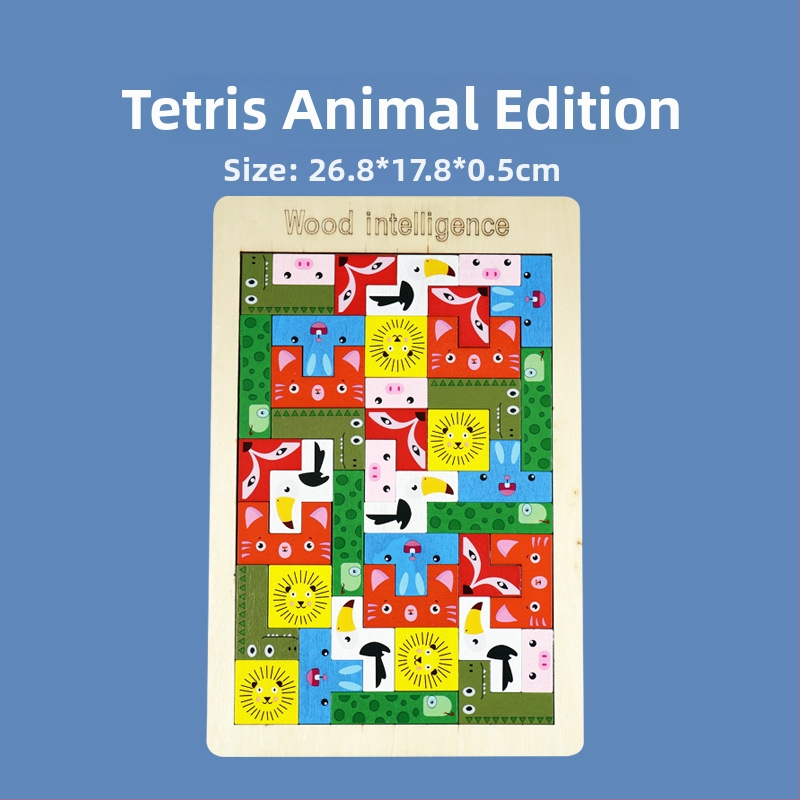 Drveni trodimenzionalni puzzle s životinjama za kognitivni razvoj; moguć prilagodbu; za djecu 4-6 godina.