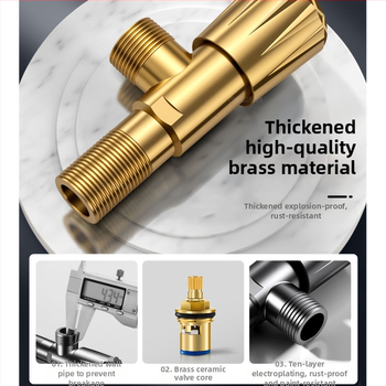 Valvă unghiulară din cupru, cu trei căi, montaj în perete, model 8670, presiune de lucru 0.1–0.9 MPa