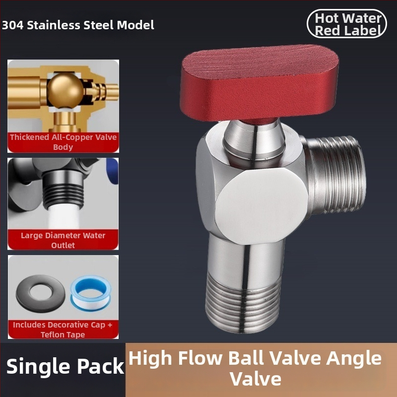 304 nerezová oceľ uhlový guľový ventil so závitom, pre horúcu a studenú vodu, vysoký prietok, model Q