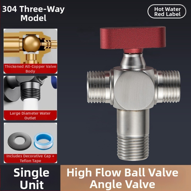 304 nerezová oceľ uhlový guľový ventil so závitom, pre horúcu a studenú vodu, vysoký prietok, model Q