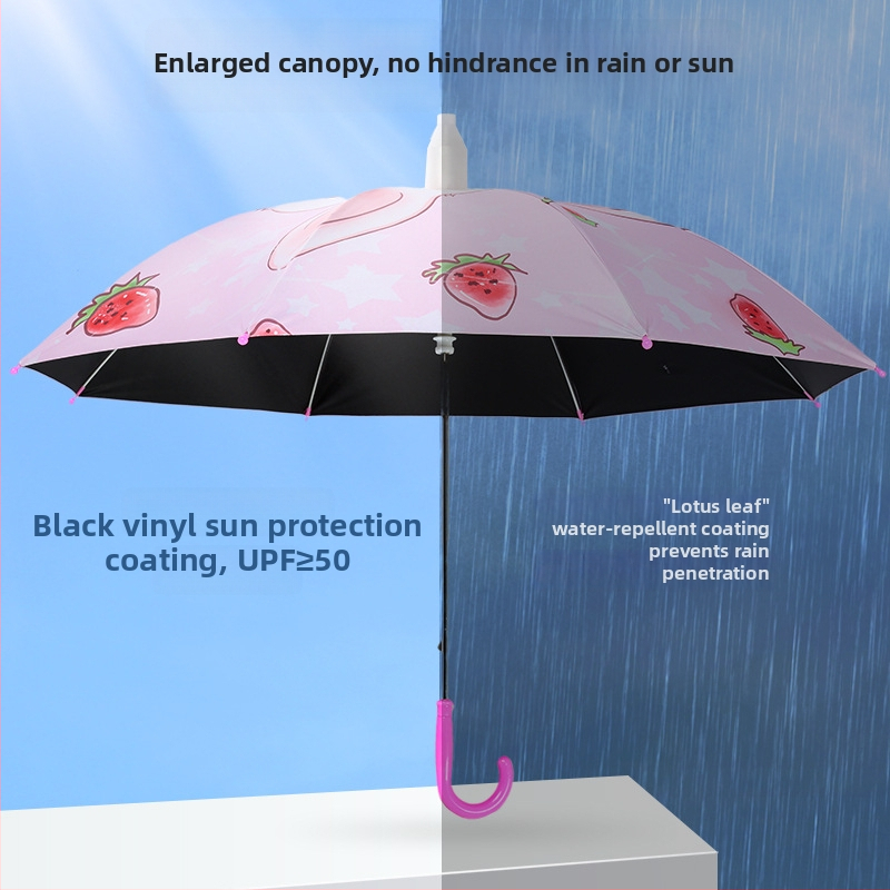 Detský dážďnik s dizajnom kresleného zajačika, rám s 8 ramenami, oceľová tyč, plastová rukoväť, tkanina 190T