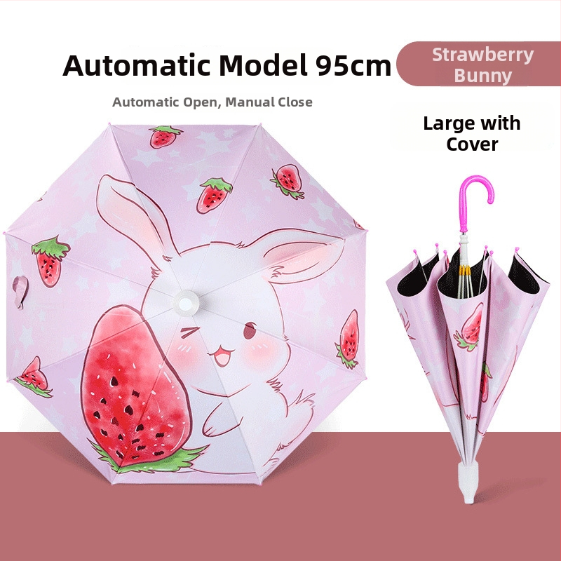 Detský dážďnik s dizajnom kresleného zajačika, rám s 8 ramenami, oceľová tyč, plastová rukoväť, tkanina 190T
