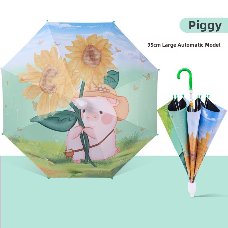 Detský dážďnik s dizajnom kresleného zajačika, rám s 8 ramenami, oceľová tyč, plastová rukoväť, tkanina 190T