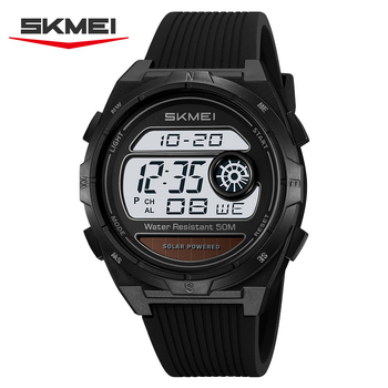 Solarni elektronički sportski sat s štopericom, prikazom datuma i dana, alarmom, 12/24-satnim formatom, vodootporan do 50 m.