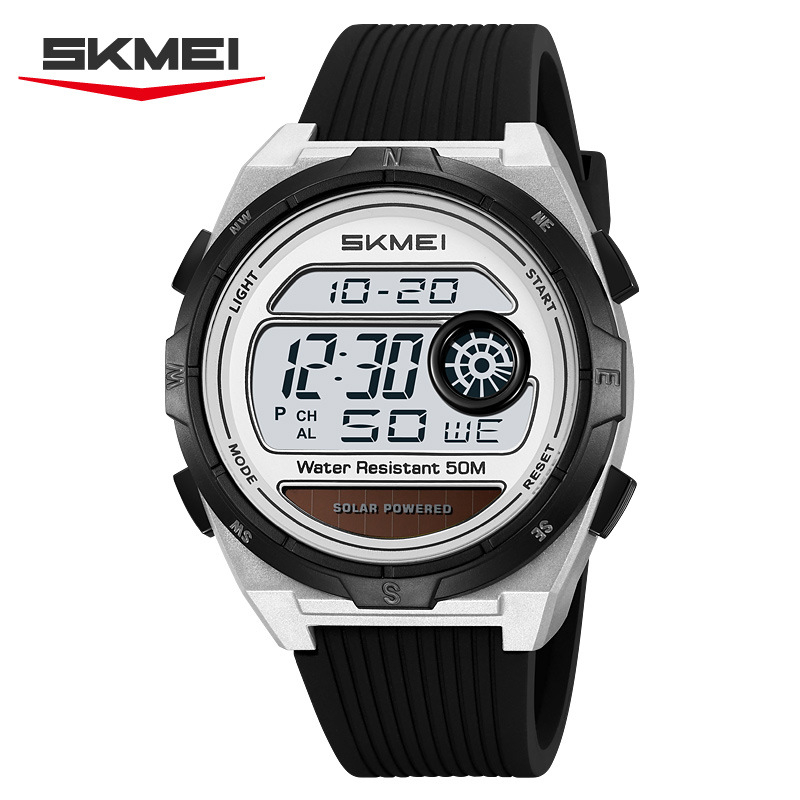 Solarni elektronički sportski sat s štopericom, prikazom datuma i dana, alarmom, 12/24-satnim formatom, vodootporan do 50 m.