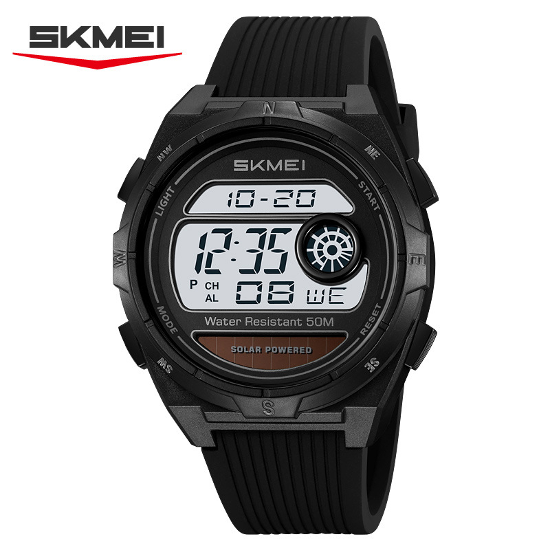 Solarni elektronički sportski sat s štopericom, prikazom datuma i dana, alarmom, 12/24-satnim formatom, vodootporan do 50 m.