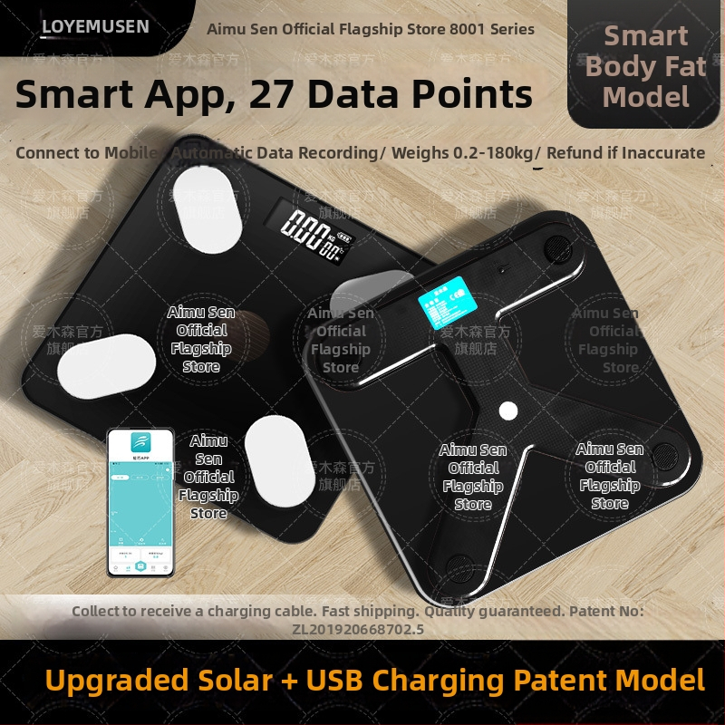 Cântar de greutate cu măsurare a grăsimii corporale - reîncărcabil, inteligent, pentru adulți