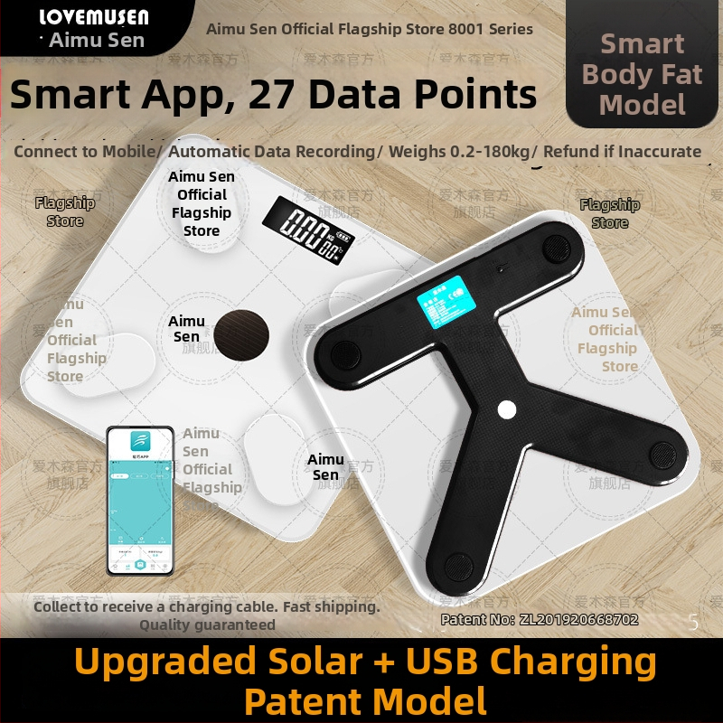 Cântar de greutate cu măsurare a grăsimii corporale - reîncărcabil, inteligent, pentru adulți