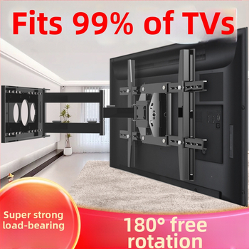 Stenový držiak na TV s otočením o 180° a teleskopickou ramenou, z plechovej ocele, vhodný pre ploché televízory, hmotnosť 12 kg