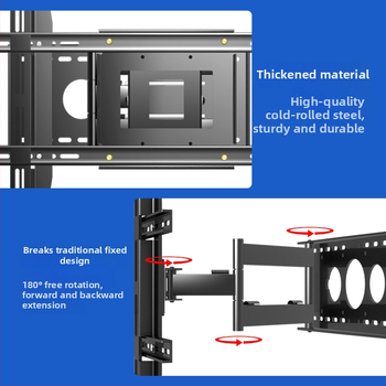 Stenový držiak na TV s otočením o 180° a teleskopickou ramenou, z plechovej ocele, vhodný pre ploché televízory, hmotnosť 12 kg