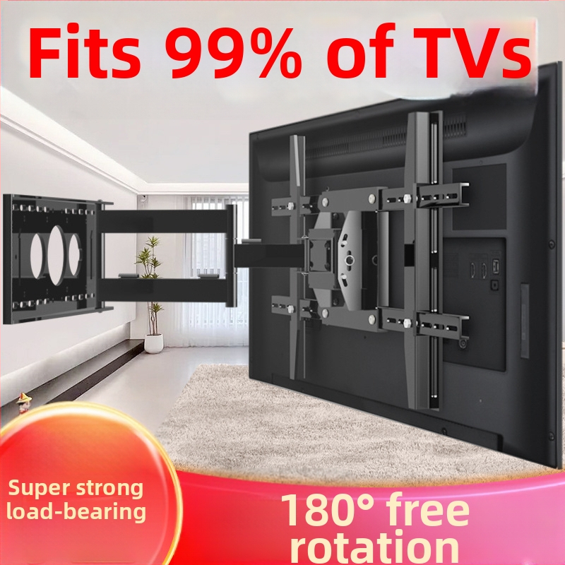 Stenový držiak na TV s otočením o 180° a teleskopickou ramenou, z plechovej ocele, vhodný pre ploché televízory, hmotnosť 12 kg