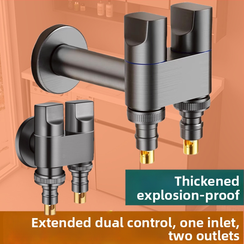 Ventil unghiular pentru mașina de spălat, ieșire dublă, intrare în două ieșiri, filet, oțel, diametru interior 20 mm