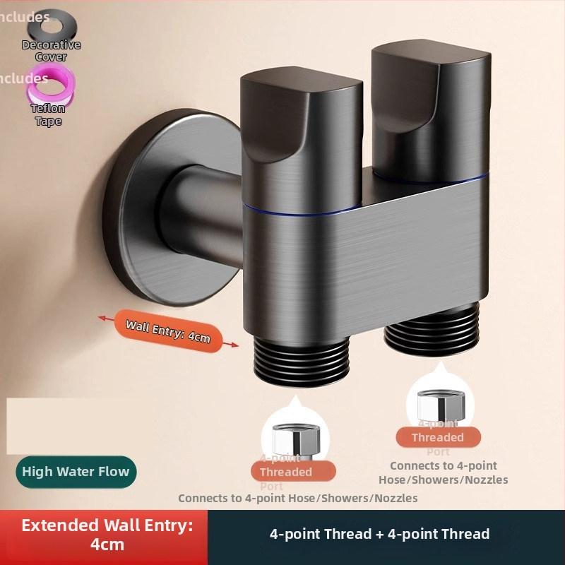 Ventil unghiular pentru mașina de spălat, ieșire dublă, intrare în două ieșiri, filet, oțel, diametru interior 20 mm