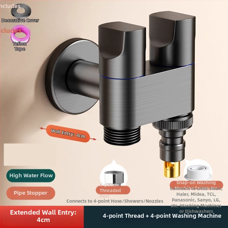 Ventil unghiular pentru mașina de spălat, ieșire dublă, intrare în două ieșiri, filet, oțel, diametru interior 20 mm