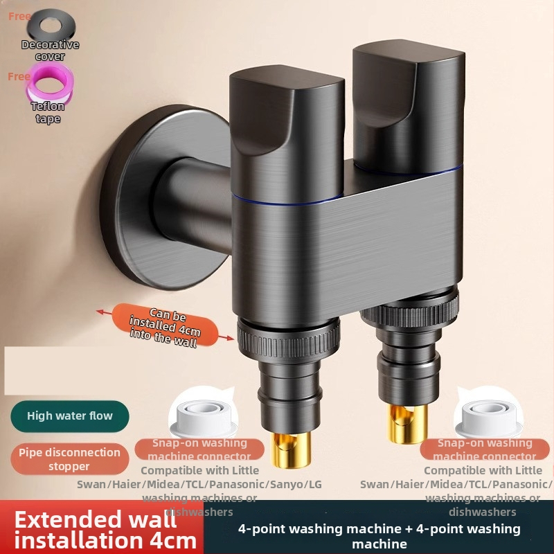 Ventil unghiular pentru mașina de spălat, ieșire dublă, intrare în două ieșiri, filet, oțel, diametru interior 20 mm