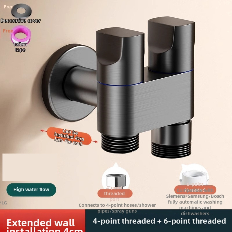 Ventil unghiular pentru mașina de spălat, ieșire dublă, intrare în două ieșiri, filet, oțel, diametru interior 20 mm