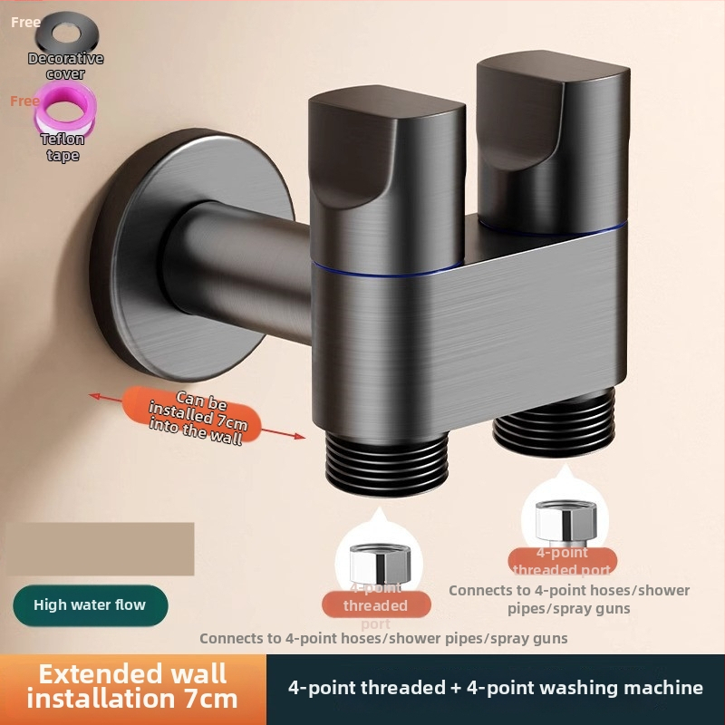 Ventil unghiular pentru mașina de spălat, ieșire dublă, intrare în două ieșiri, filet, oțel, diametru interior 20 mm