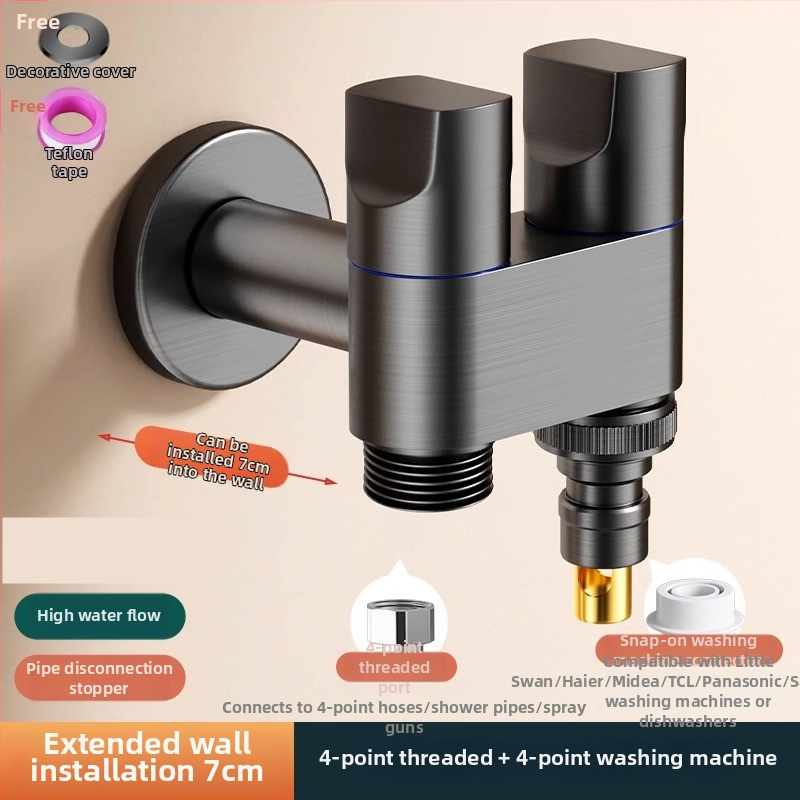 Ventil unghiular pentru mașina de spălat, ieșire dublă, intrare în două ieșiri, filet, oțel, diametru interior 20 mm