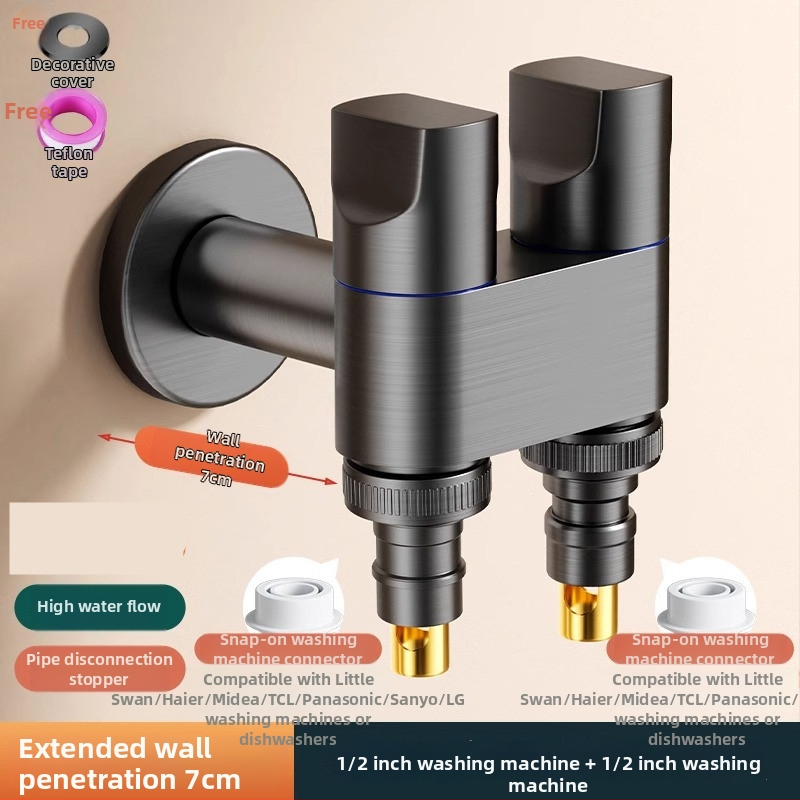 Ventil unghiular pentru mașina de spălat, ieșire dublă, intrare în două ieșiri, filet, oțel, diametru interior 20 mm