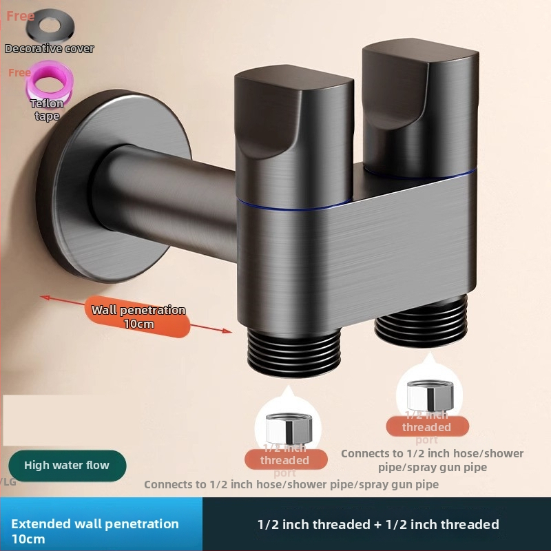 Ventil unghiular pentru mașina de spălat, ieșire dublă, intrare în două ieșiri, filet, oțel, diametru interior 20 mm