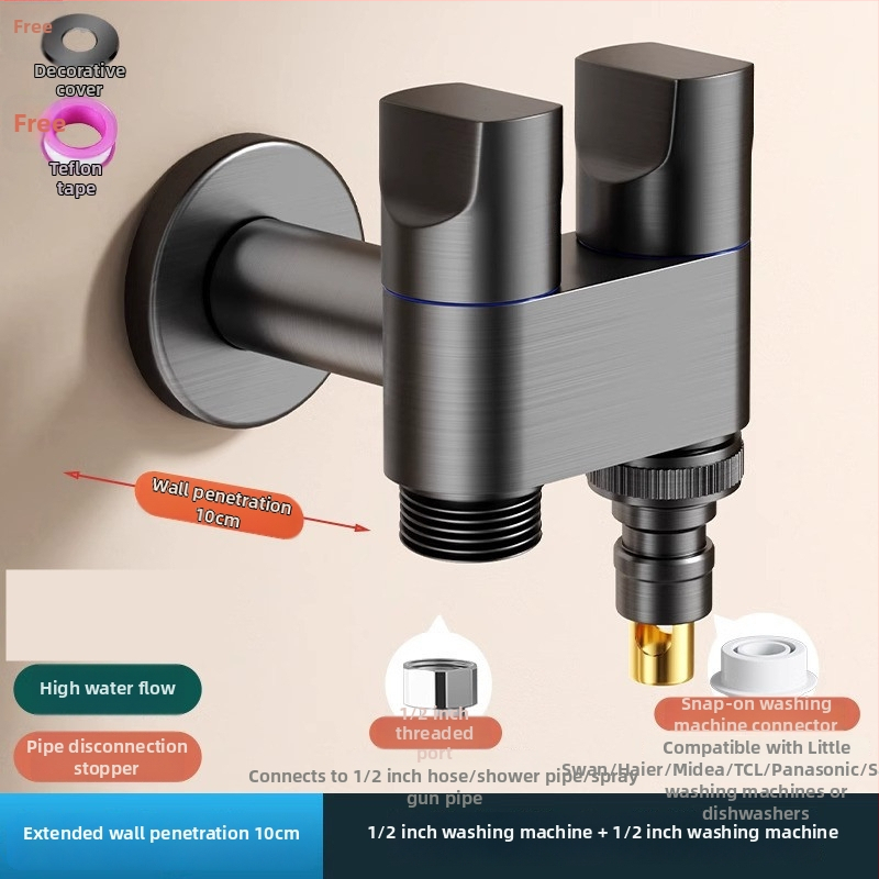 Ventil unghiular pentru mașina de spălat, ieșire dublă, intrare în două ieșiri, filet, oțel, diametru interior 20 mm