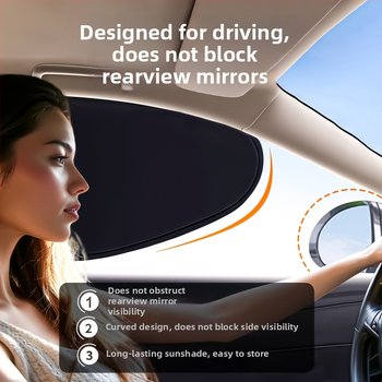 Σκίαστρο αυτοκινήτου για πλευρικά παράθυρα - αδιαφανές, θέρμομονωτικό ηλεκτροστατικό φιλμ με ατσάλινο σύρμα; εγκατάσταση με στατικό αυτοκόλλητο; καθολική συμβατότητα; απλό στυλ