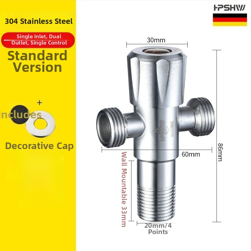 Trojcestný uhlový ventil z 304 nerezovej ocele, zabudovaná inštalácia, vstup 1, výstupov 2, model HP-812