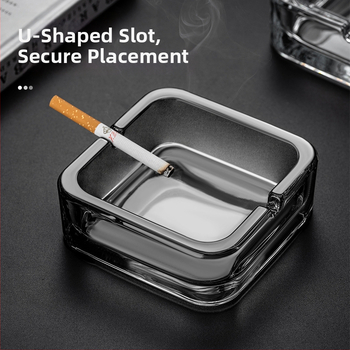 Cenușar din sticlă de cristal, pătrat — design elegant, lux ușor; reutilizabil; imprimare logo disponibil (Material: Sticlă; Brand: Deli; Stil: Lux ușor)