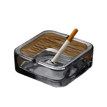 Cenușar din sticlă de cristal, pătrat — design elegant, lux ușor; reutilizabil; imprimare logo disponibil (Material: Sticlă; Brand: Deli; Stil: Lux ușor)