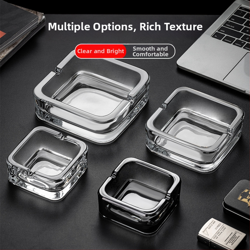 Cenușar din sticlă de cristal, pătrat — design elegant, lux ușor; reutilizabil; imprimare logo disponibil (Material: Sticlă; Brand: Deli; Stil: Lux ușor)