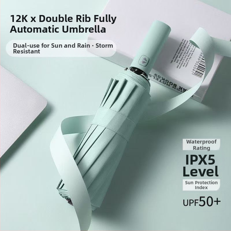 Umbrelă de reclamă cu 24 brațe, deschidere/închidere automată, pentru ploaie și soare, protecție UV UPF>50, imprimare logo disponibil