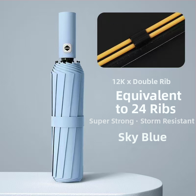 Umbrelă de reclamă cu 24 brațe, deschidere/închidere automată, pentru ploaie și soare, protecție UV UPF>50, imprimare logo disponibil