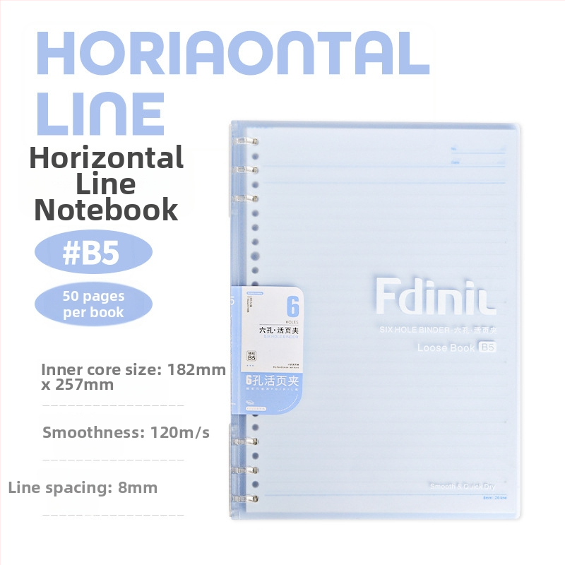 B5 bilježnica sa šest rupa, s debelim spiralnim uvezom, Dowling papir, 50 listova, horizontalne crte