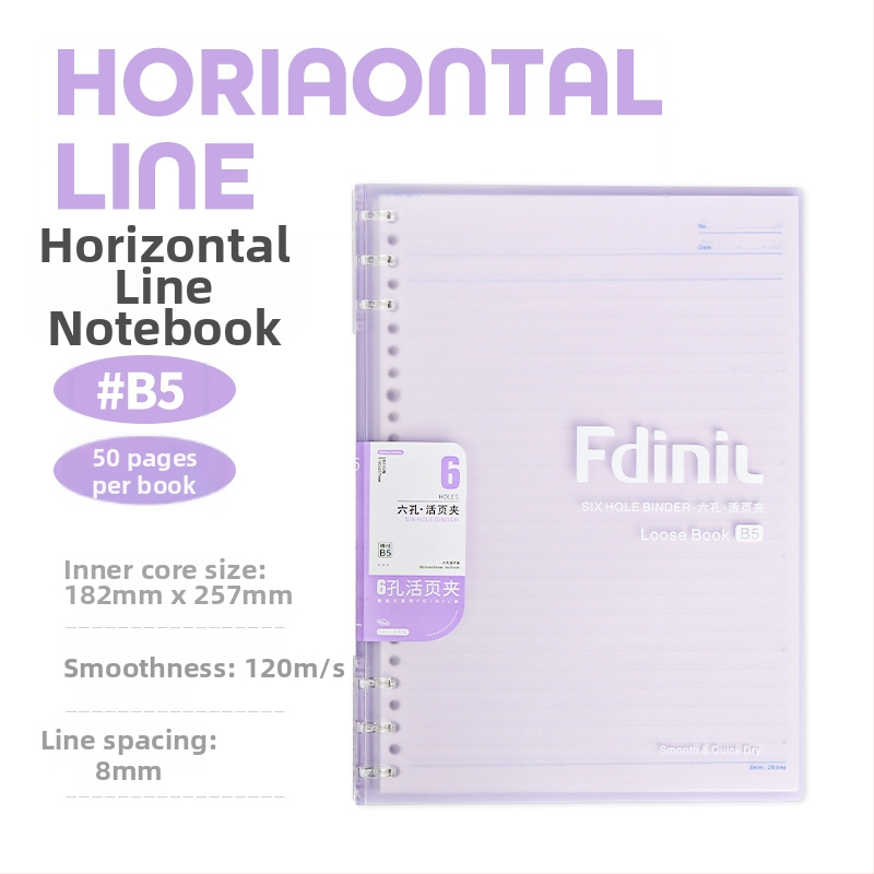 B5 bilježnica sa šest rupa, s debelim spiralnim uvezom, Dowling papir, 50 listova, horizontalne crte