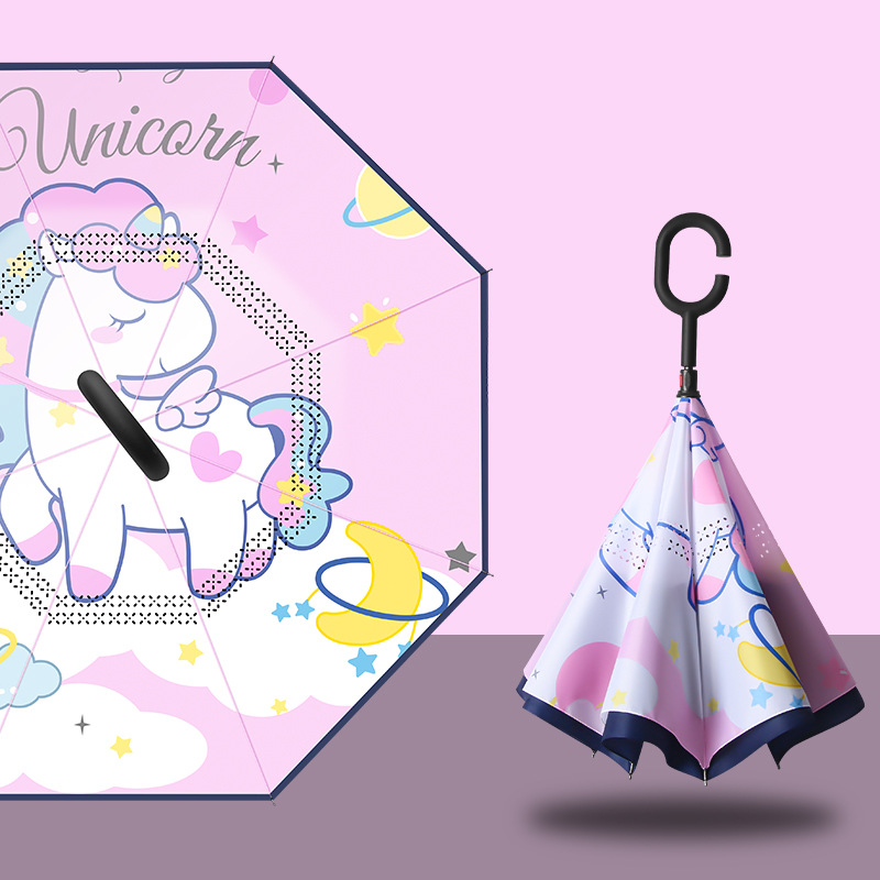 Dječji kišobran s dugom držalom, crtani motiv, 8 rebara od vlaknastog materijala, tkanina 210T, ručno otvaranje, UV zaštita UPF > 50