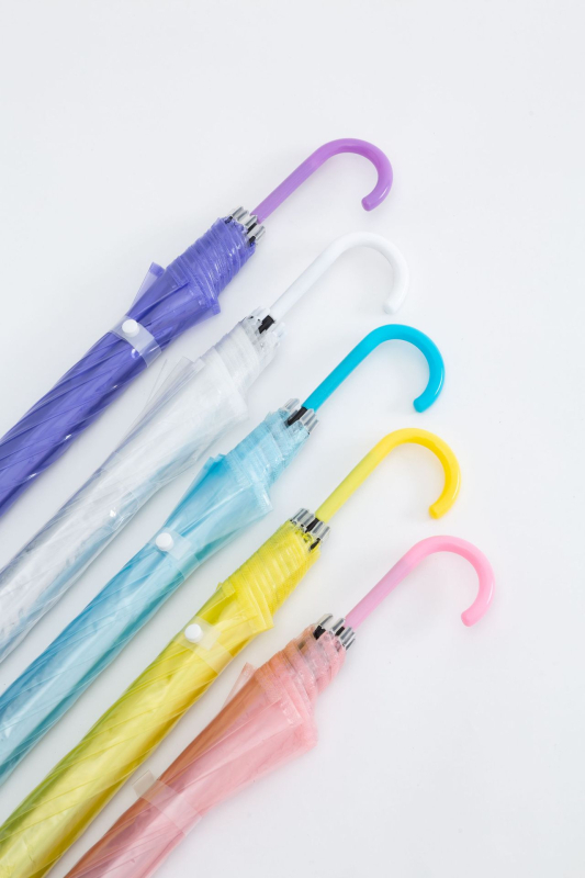 Prozirni kišobran s dugim drškom, automatsko otvaranje, PVC platno, 8 metalnih rebara, moguć tisak logotipa