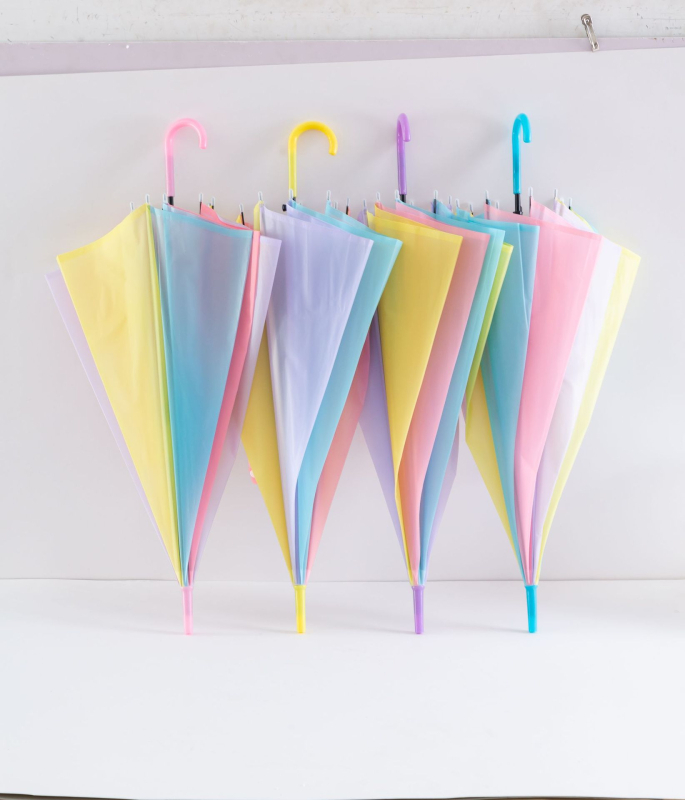 Prozirni kišobran s dugim drškom, automatsko otvaranje, PVC platno, 8 metalnih rebara, moguć tisak logotipa