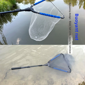 Plasă de pescuit triunghiulară telescopică, pliabilă, din aliaj de aluminiu, diametrul deschiderii 40 cm, adâncimea 80 cm, ochiuri fine