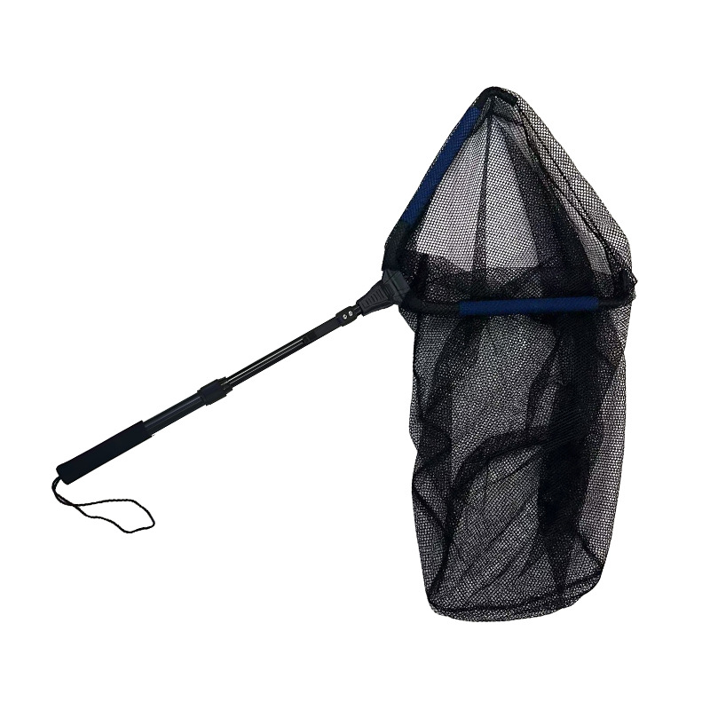 Plasă de pescuit triunghiulară telescopică, pliabilă, din aliaj de aluminiu, diametrul deschiderii 40 cm, adâncimea 80 cm, ochiuri fine
