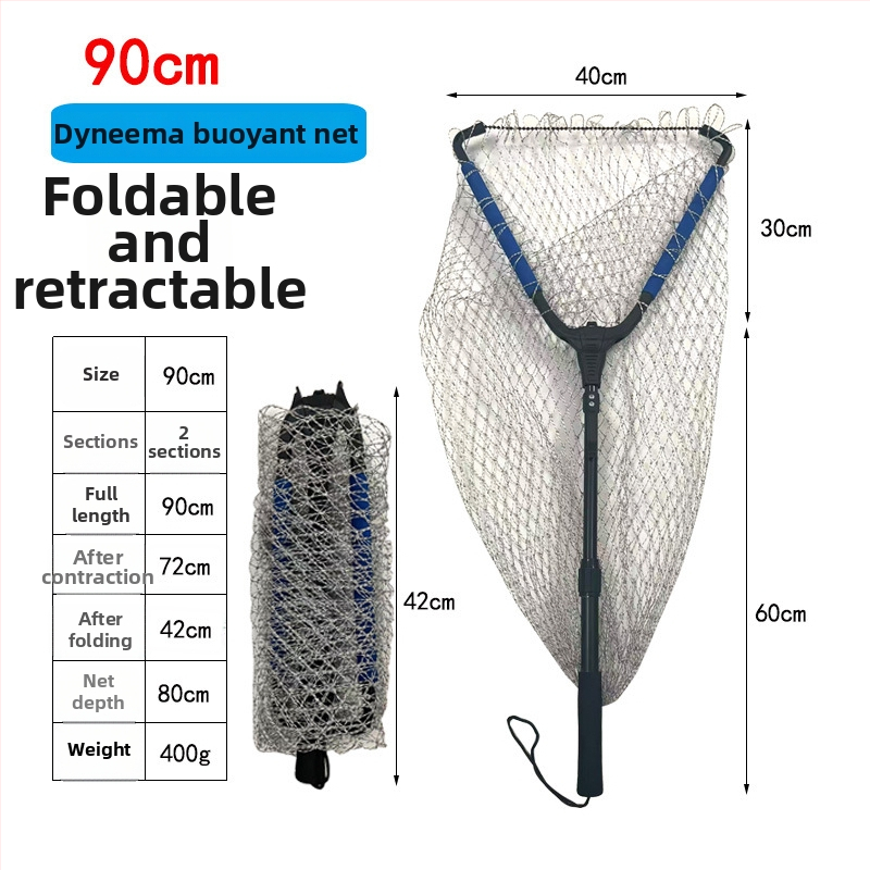 Plasă de pescuit triunghiulară telescopică, pliabilă, din aliaj de aluminiu, diametrul deschiderii 40 cm, adâncimea 80 cm, ochiuri fine