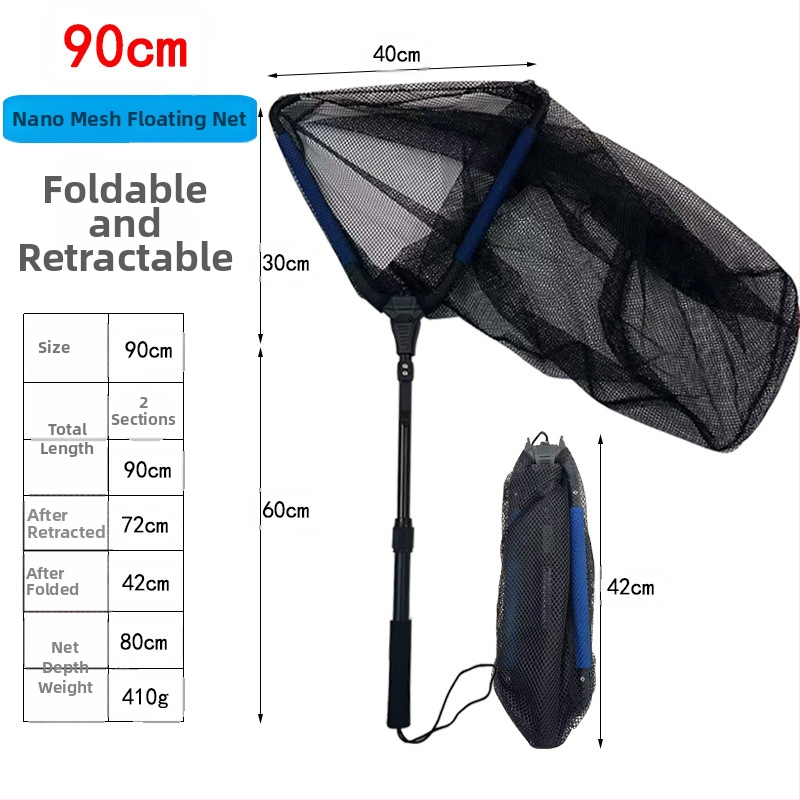 Plasă de pescuit triunghiulară telescopică, pliabilă, din aliaj de aluminiu, diametrul deschiderii 40 cm, adâncimea 80 cm, ochiuri fine