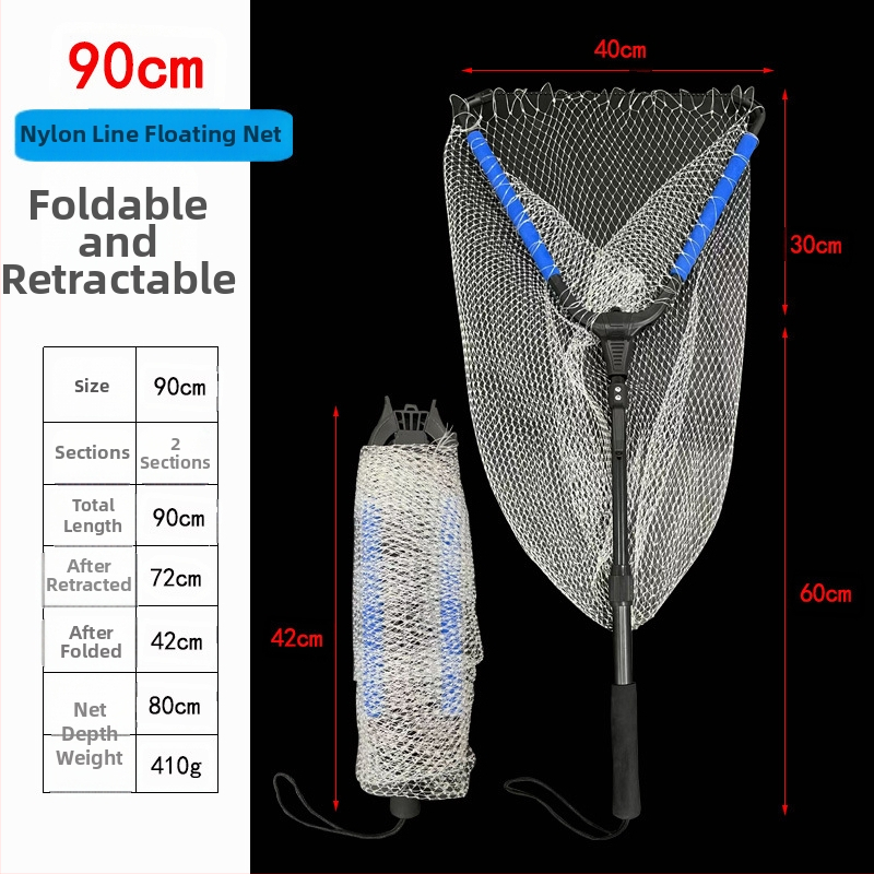 Plasă de pescuit triunghiulară telescopică, pliabilă, din aliaj de aluminiu, diametrul deschiderii 40 cm, adâncimea 80 cm, ochiuri fine