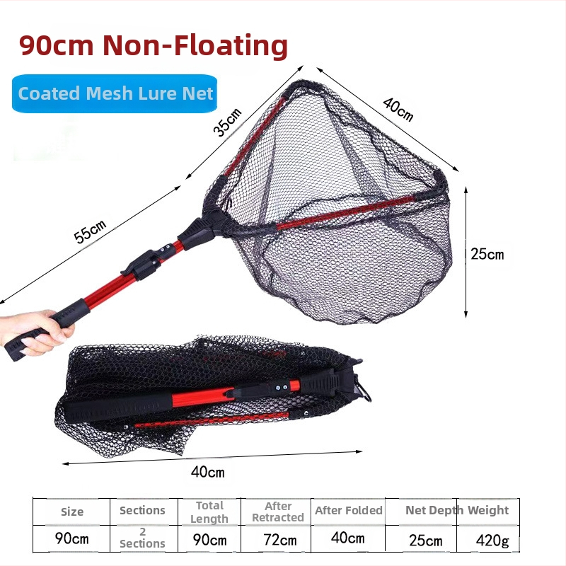 Plasă de pescuit triunghiulară telescopică, pliabilă, din aliaj de aluminiu, diametrul deschiderii 40 cm, adâncimea 80 cm, ochiuri fine