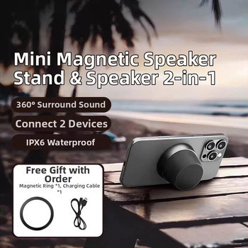 Boxă Magnetică Mini cu Suport pentru Telefon, Boxă Bluetooth pentru Mașină, 5W, Bluetooth 5.3, Baterie încorporată 300–500mAh, IPX2