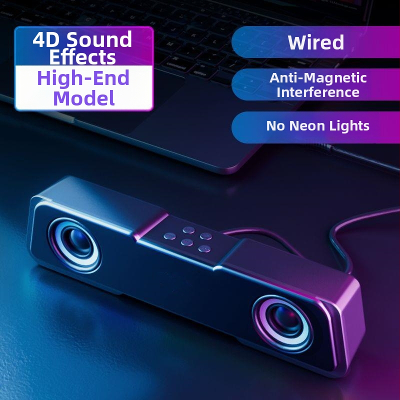 Difuzor Bluetooth pentru desktop cu LED-uri, alimentare USB, sunet stereo 2.0