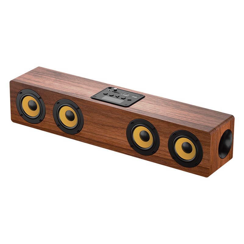 Stolni Bluetooth zvučnik s četiri zvučnika, drveno kućište, Bluetooth 5.0, ugrađena baterija 2000-4000 mAh, frekvencijski odziv 80 Hz-18 kHz