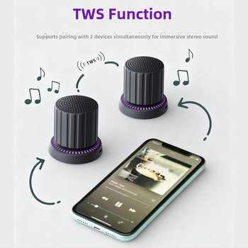 Difuzor Bluetooth mini portabil cu IPX5, 3W, Bluetooth 5.3, interval de frecvență 100 Hz–20 kHz, rază 10 m