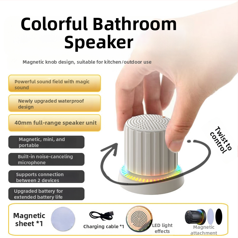 Difuzor Bluetooth mini portabil cu IPX5, 3W, Bluetooth 5.3, interval de frecvență 100 Hz–20 kHz, rază 10 m