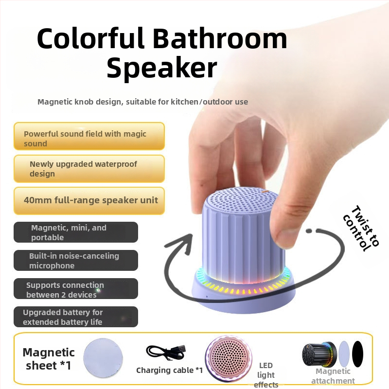 Difuzor Bluetooth mini portabil cu IPX5, 3W, Bluetooth 5.3, interval de frecvență 100 Hz–20 kHz, rază 10 m