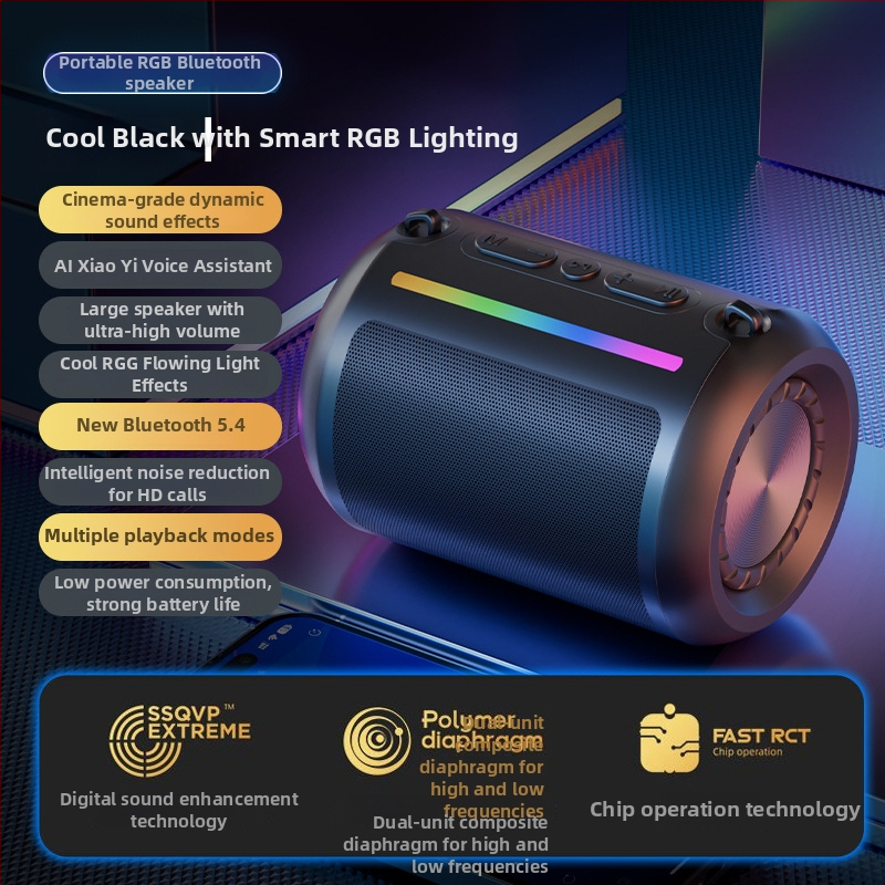 Difuzor Bluetooth cu baterie încorporată și subwoofer, portabil pentru exterior, BT 5.3, 3W, 120Hz-18kHz, IPx3